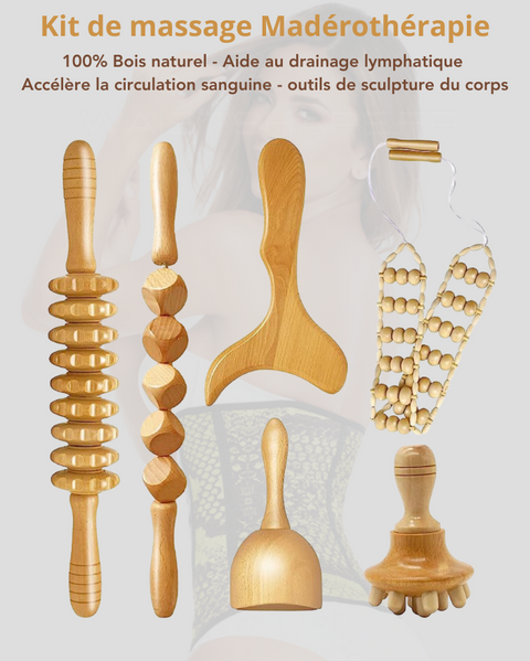 AutoMassage 6 en 1 Maderotherapie Kit Complet Anti-cellulite Drainage